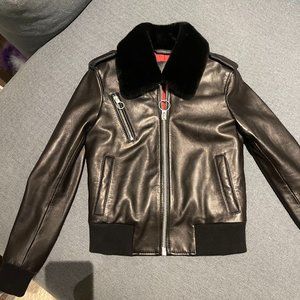 All Saints Leather Biker Jacket with Faux Fur Trim - Size 00 US, 2 UK
